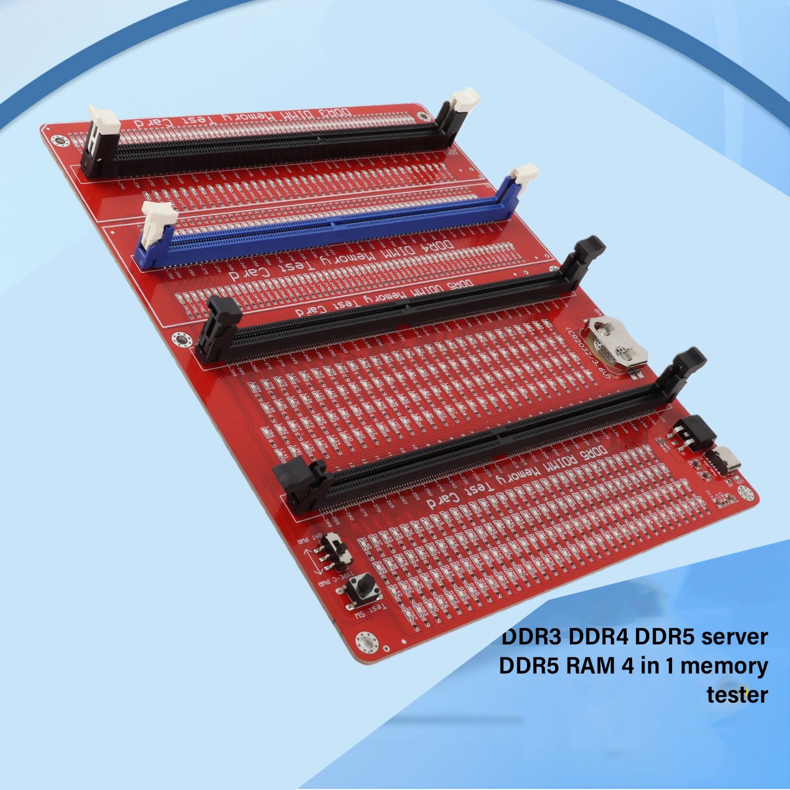 Testeur de Mémoire 4 en 1, Outil de Diagnostic pour DDR3 DDR4 DDR5 UDIMM RDIMM avec Voyant Lumineux, Analyseur de RAM pour Ordinateur de Bureau
