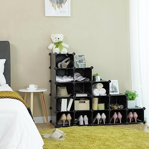 Miniatura 8 de SONGMICS Zapatero unidad organizadora de plástico de 15 ranuras que ahorra espacio ideal para entrada pasillo garaje 445 x 142 x 346 pulgadas gris
