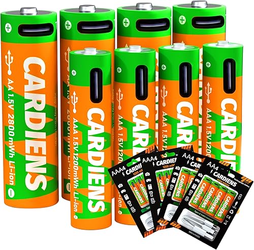 Miniatura 8 de Paquete combinado de baterías AA y AAA, batería recargable USB, baterías de litio dobles A y triple A de 1.5 V con cable de carga USB-C 4 en 1 e