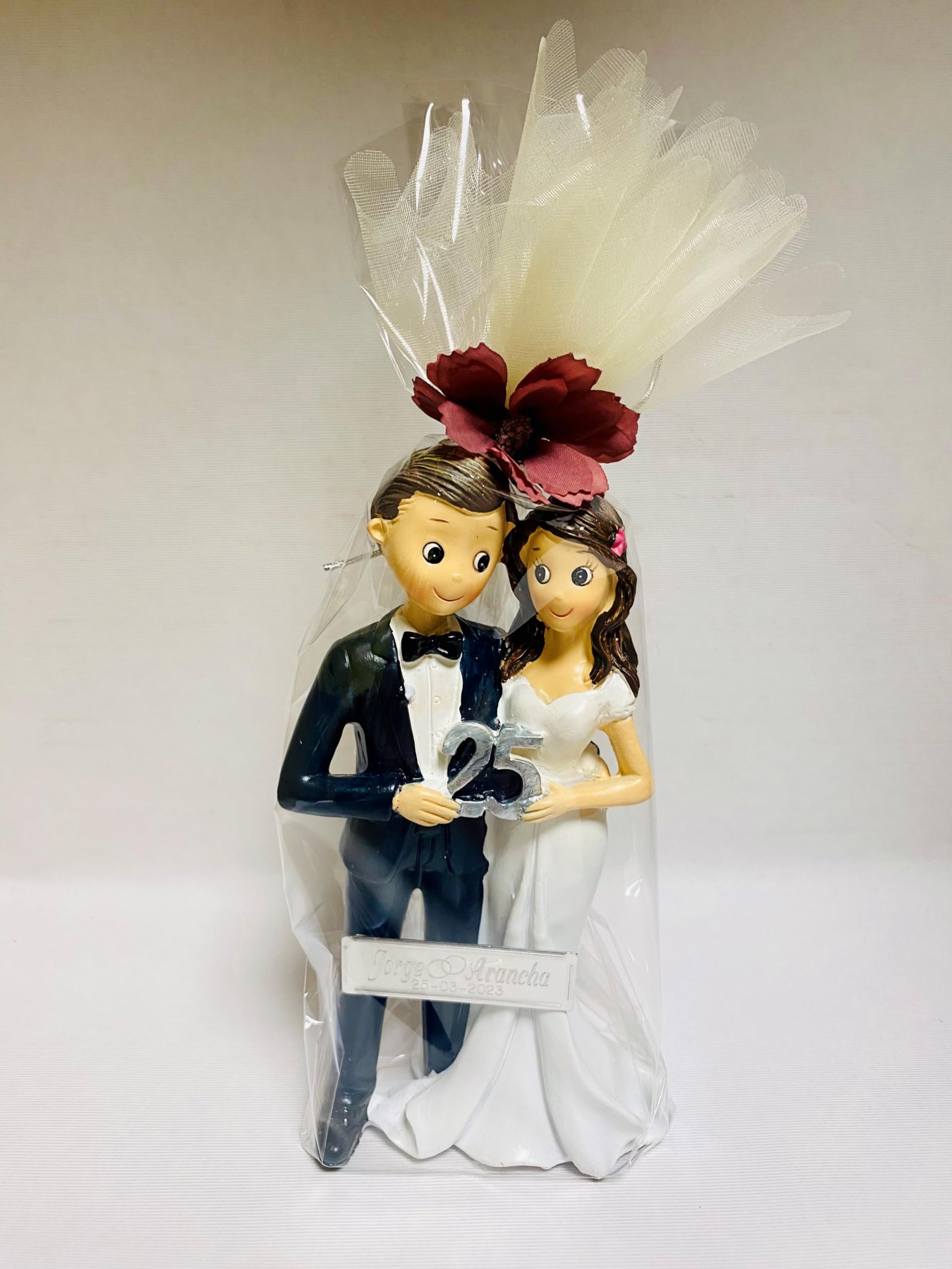 RegalosDeBodaOnline Figurita Pastel 25 Aniversario Bodas de Plata GRABADA muñecos Personalizados Tarta