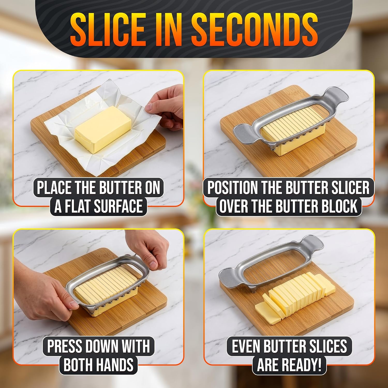 2-in-1 Butter Slicer & Butter Cutter, Stainless Steel Wires, 0.25" Slices