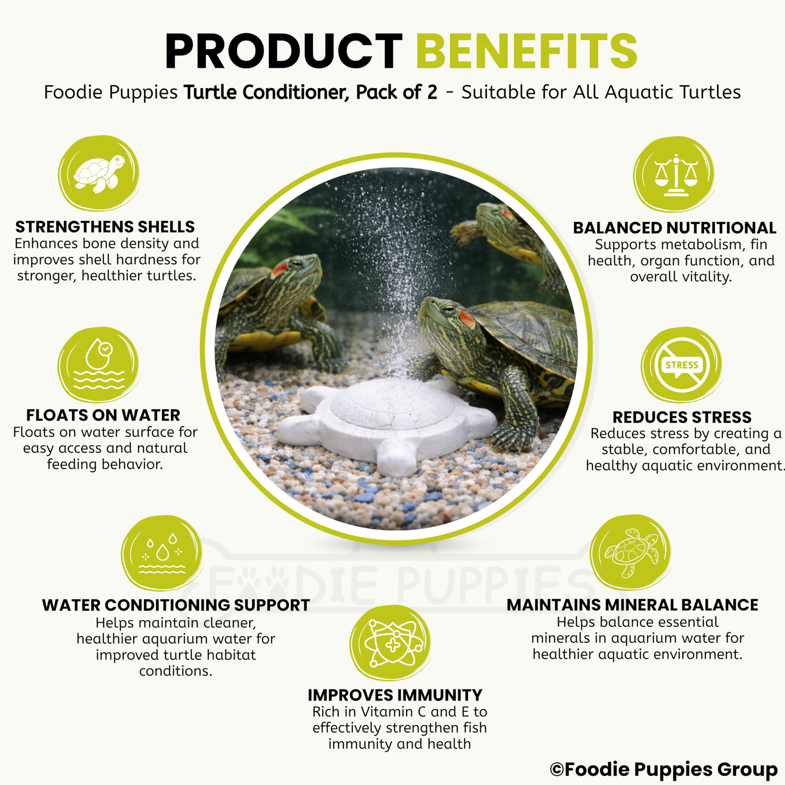 Foodie Puppies Turtle Conditioner Blocks for Aquatic Turtles (Pack of 2) | Calcium & Vitamin D3 Enriched Formula | Supports Strong Shell, Clean Water & Healthy Growth for Turtles & Aquatic Reptiles 2