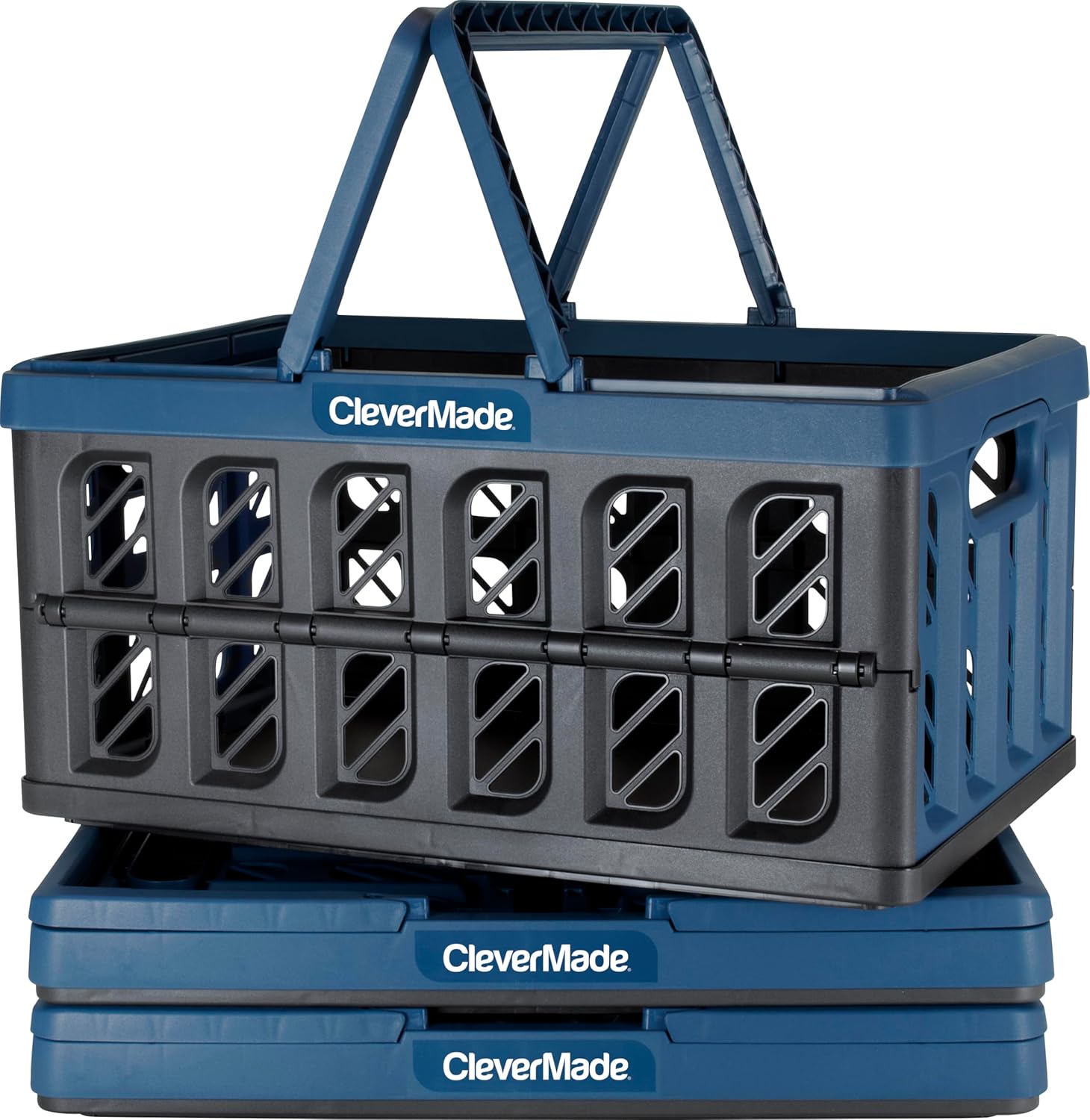 CleverMade Ocean Collapsible Shopping Baskets 3-Pack, 24L Reusable Grocery Crates, 25lbs Capacity Foldable Storage Bins with Handles
