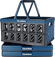 CleverMade Ocean Collapsible Shopping Baskets 3-Pack, 24L Reusable Grocery Crates, 25lbs Capacity Foldable Storage Bins with Handles