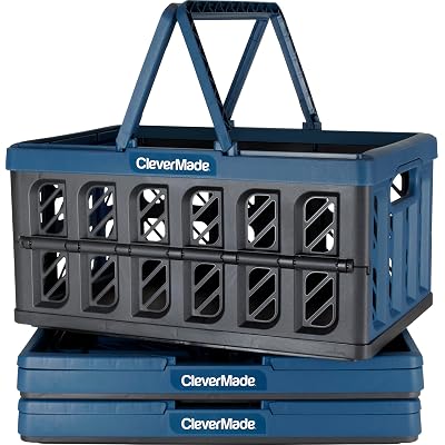 CleverMade Eco Collapsible Shopping Basket with Handles, 24L Ocean, 3 Pack