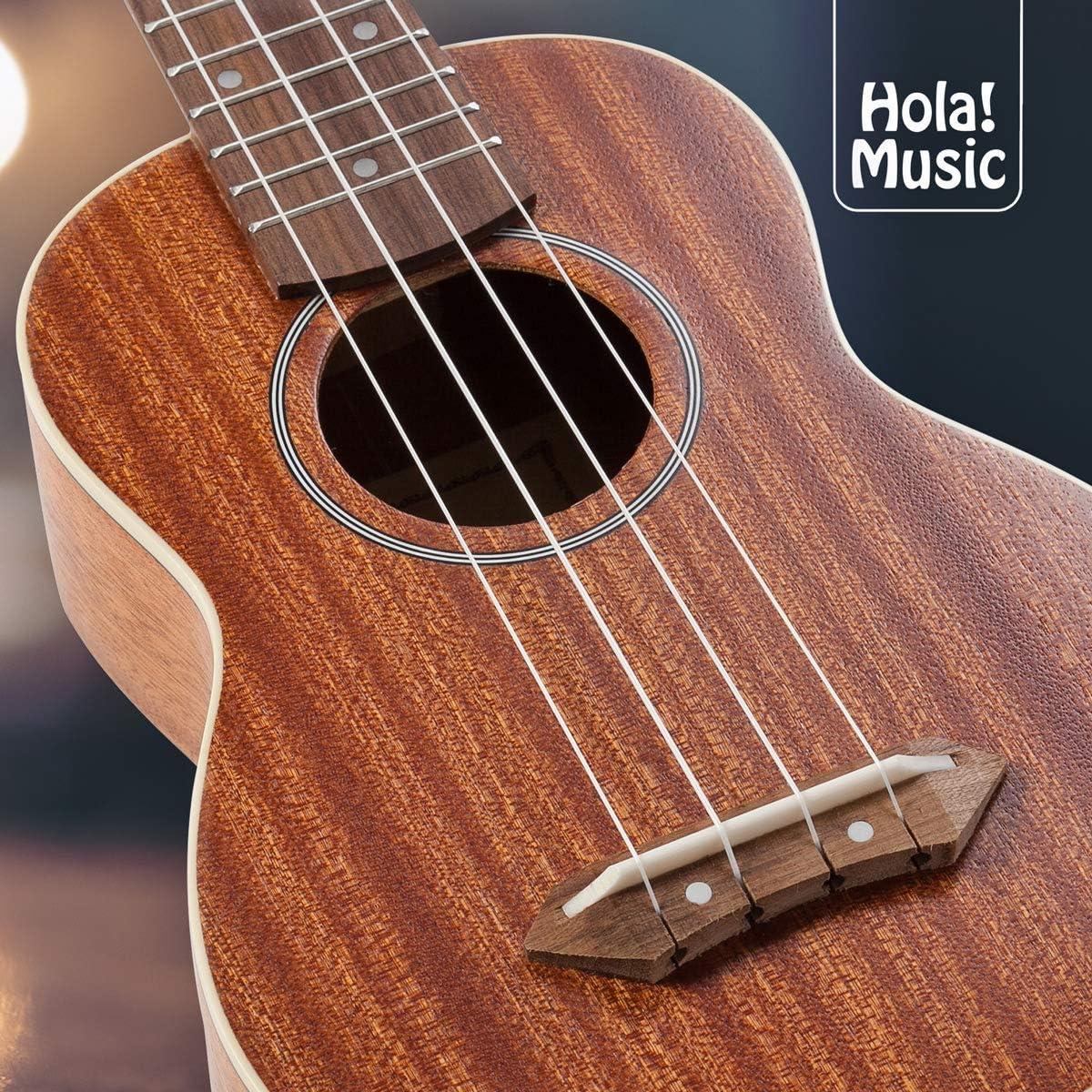 Hola! Music HM-121MG+ Deluxe Mahogany Soprano Ukulele Bundle with Aquila Strings, Padded Gig Bag, Strap and Picks, Natural