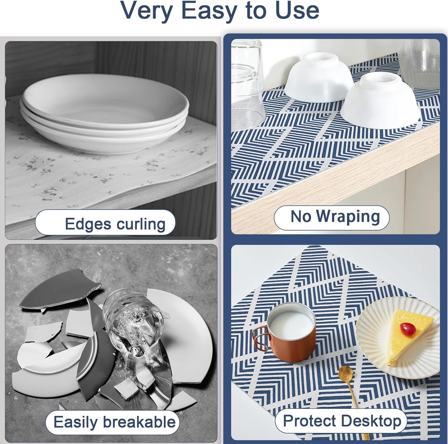 Shelf Liners for Kitchen Cabinets Non-Adhesive, 17.3in 23.62FT Drawer Liner Non Slip Shelf Paper, Waterproof Easy to Clean Surface, Thicken Strong Grip for Pantry Cupboard Mat, Blue Stripe