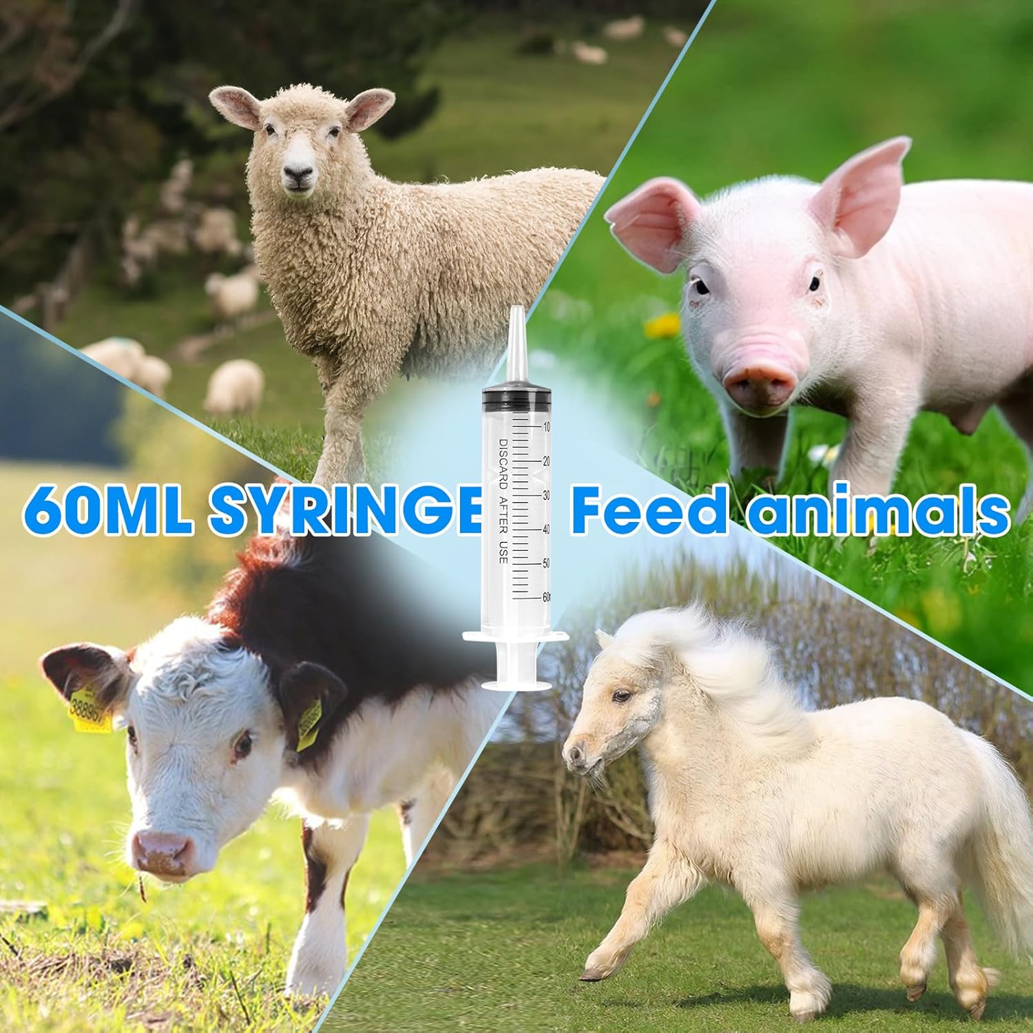 60ml Syringe for Liquid,50 Pack Large Plastic Syringes with Adapters and Cap,Individually Sealed Syringe for Feeding,Irrigation Water and Scientific Labs