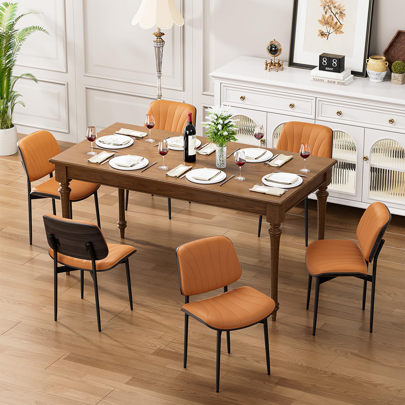 YaFiti Dining Chairs Set of 6, Mid Century Modern PU Leather Kitchen Chairs