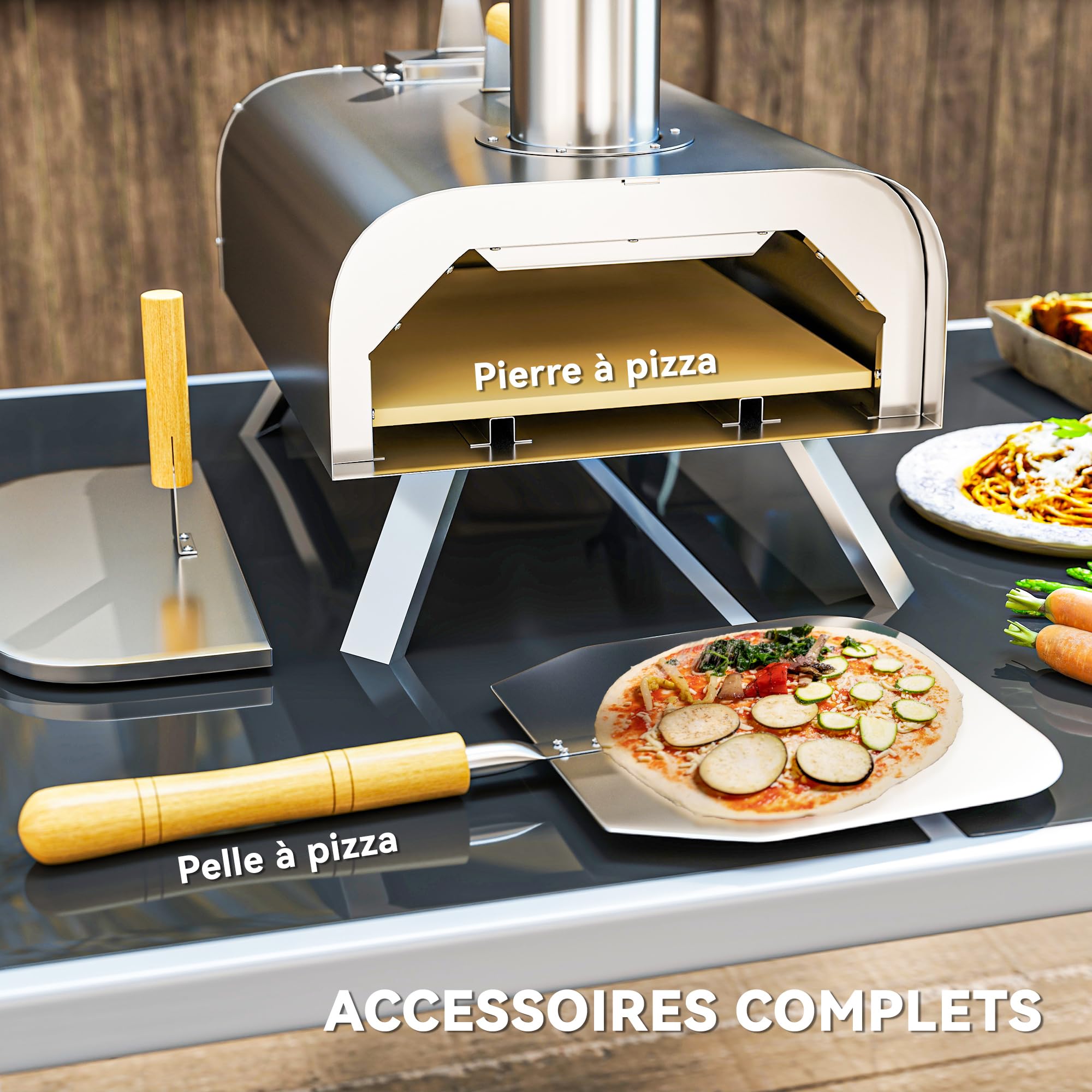 Outsunny Four à pizza extérieur portable à bois ou à pellet avec pierre à pizza, pieds pliables, acier inoxydable