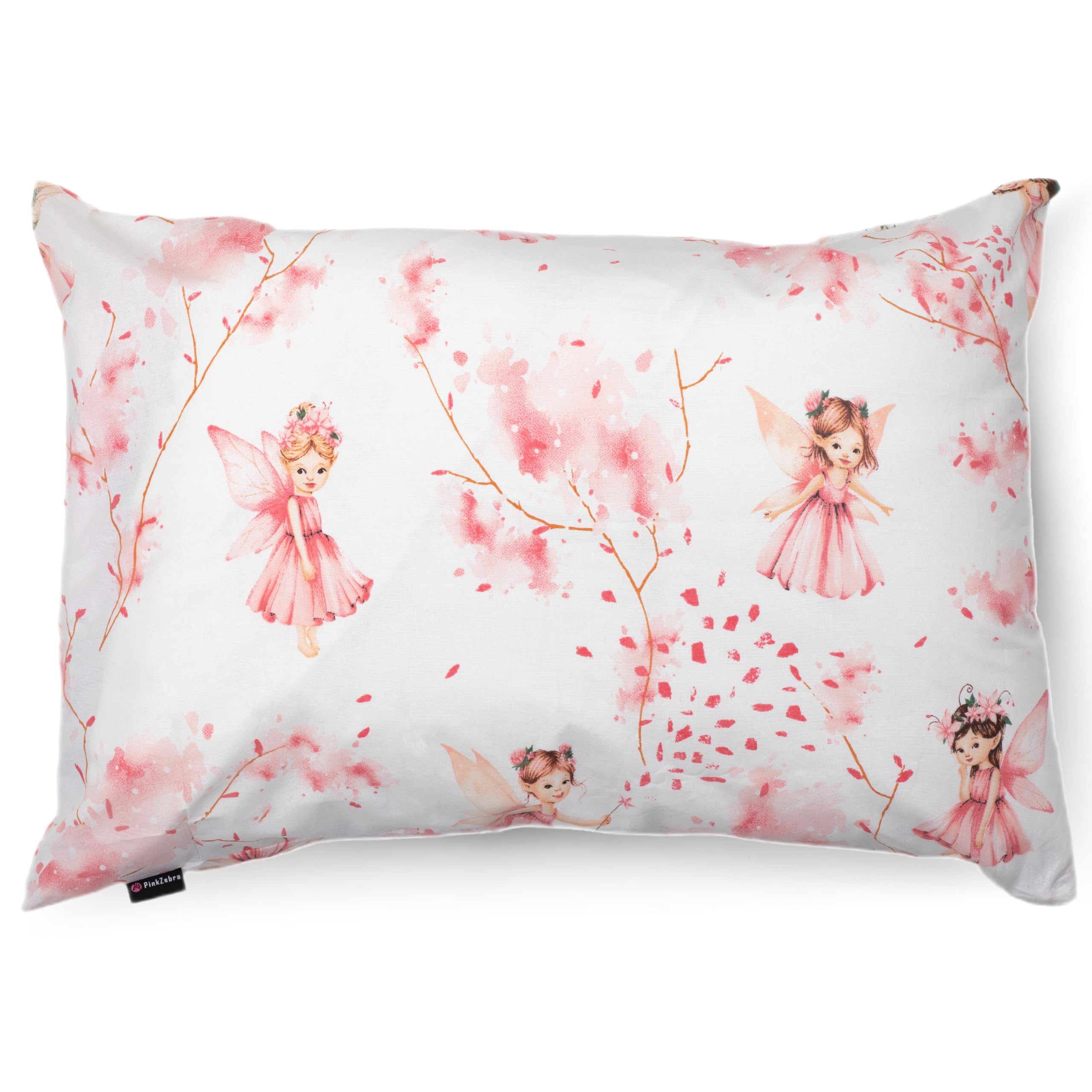 PinkZebra Funda de almohada de 30 x 50 cm, funda de almohada 100% algodón, funda de almohada con certificado Öko-Tex Standard 100, funda infantil con cremallera, diseño de hada rosa