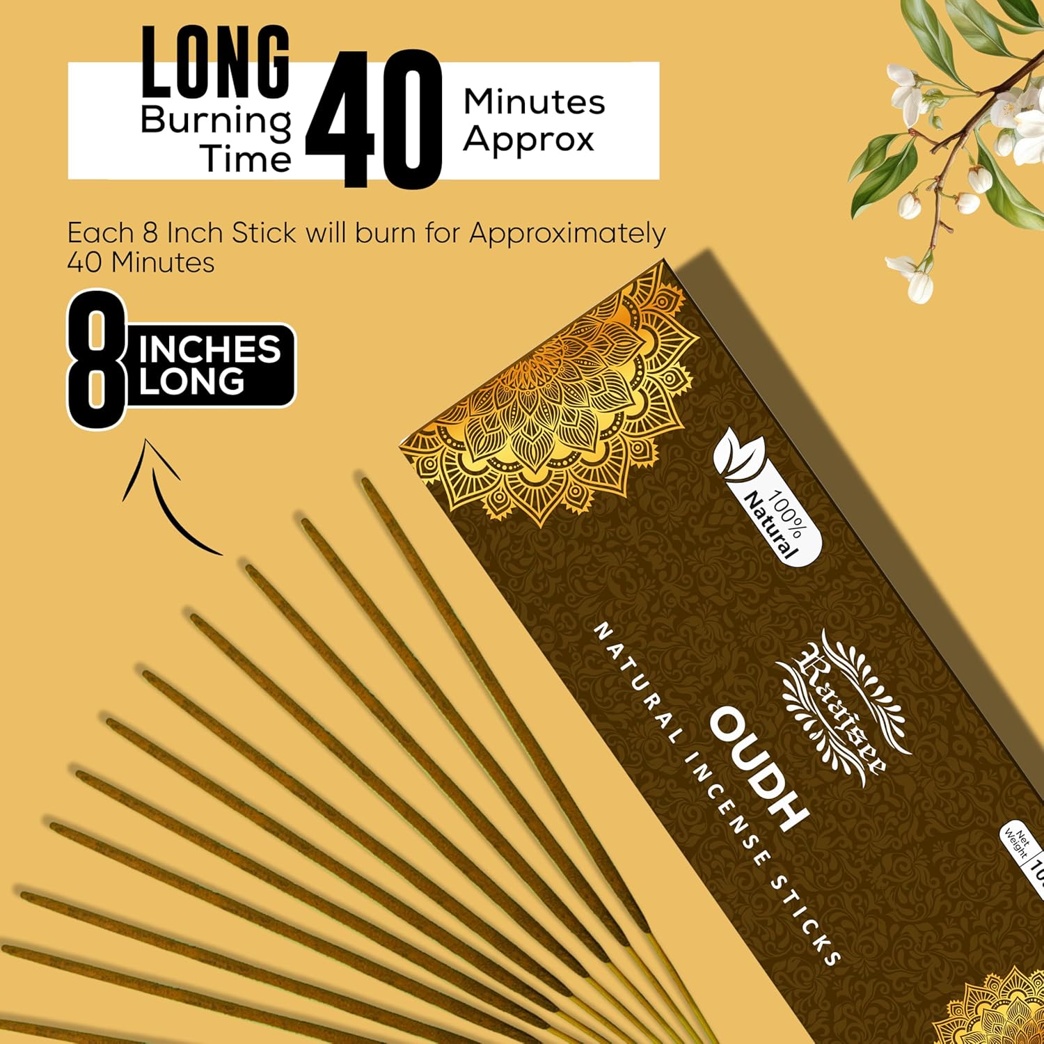 Pure Oud Agarwood Incense Sticks, 100%-Natural Charcoal Free Organic Non Toxic Clean Burning Handmade Insence Sticks 100 gm Pack, Raajsee Meditation Gifts – Spritual Cleansing - Image 2