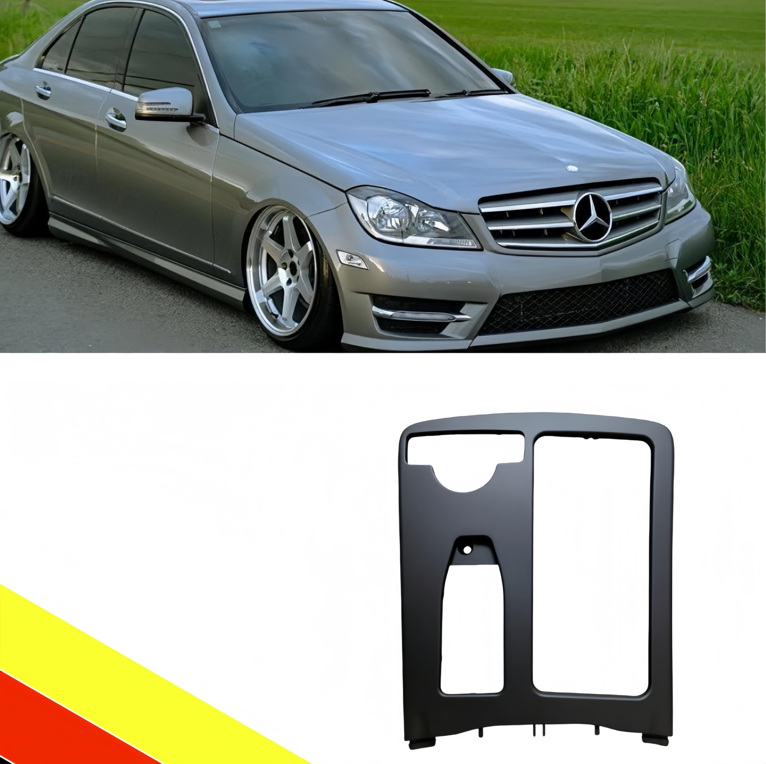 POETRYXIAO Rivestimento del telaio del portabevande della console centrale per Mercedes Classe C W204 A2046807607905, rivestimento decorativo per auto (nero)