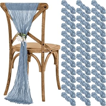 Teruntrue Cheesecloth Chair Sashes Aisle Decorations 50 Packs, Chair Decorative Chair Cover Chair Sashes 70 Inch for Wedding Reception Party Hotel DecorationDusty Blue