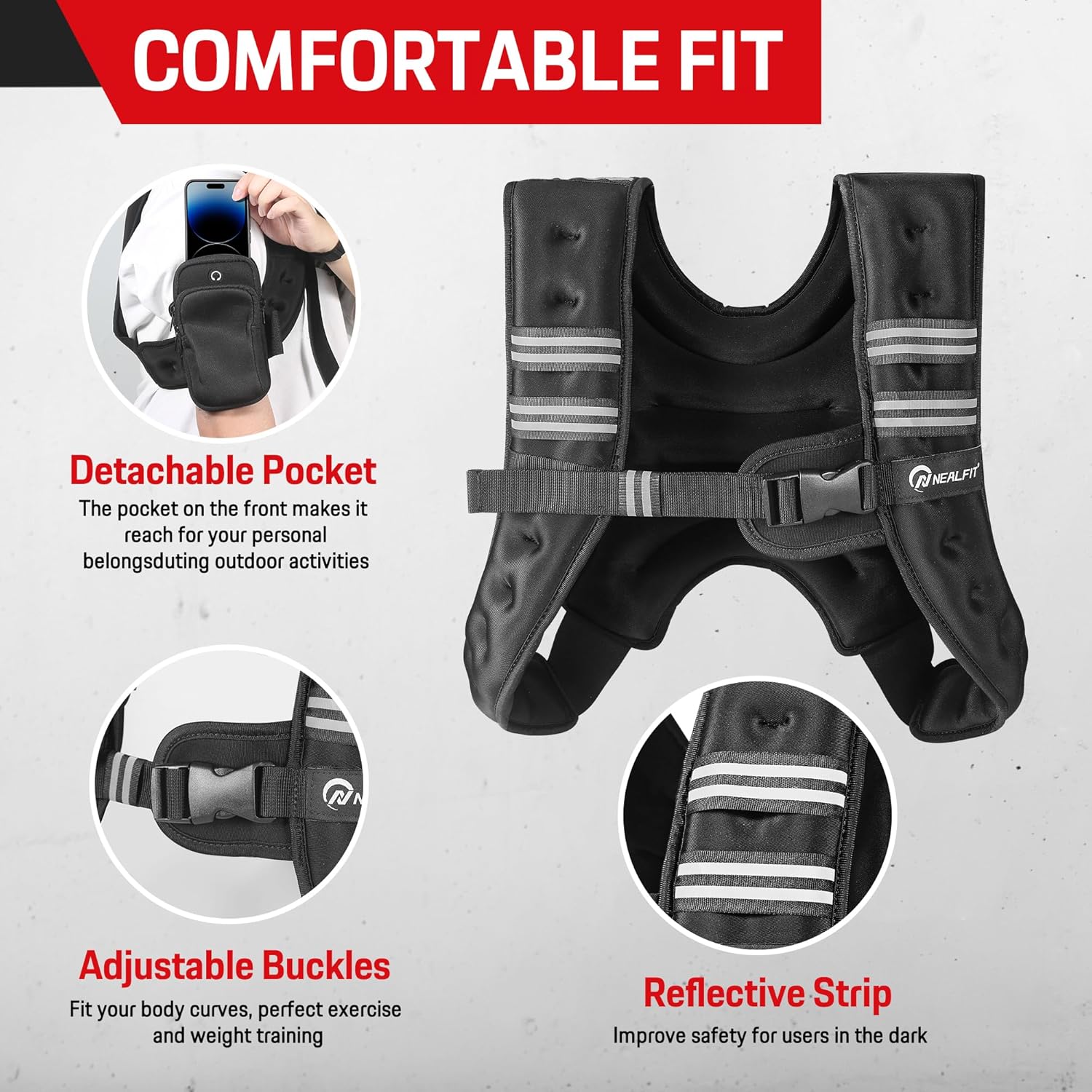 NEALFIT Weighted Vest for Men & Women, 5lbs/10lbs/15lbs/20lbs Weight Vest, Perfect for Running, Walking, Fitness, and Strength Training