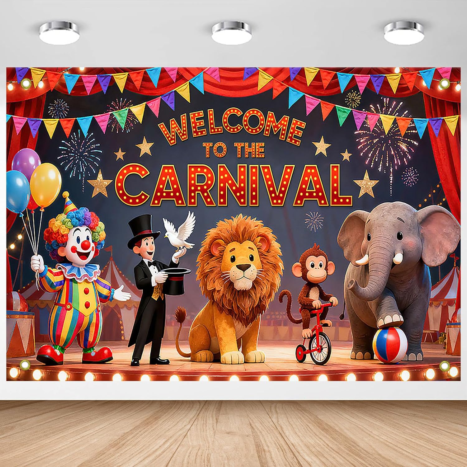 Avezano Welcome to The Carnival Banner Carnival Backdrop Red Circus Animals Theme Party Decorations Circus Birthday Party Decorations Photo Props (7 x 5 ft)