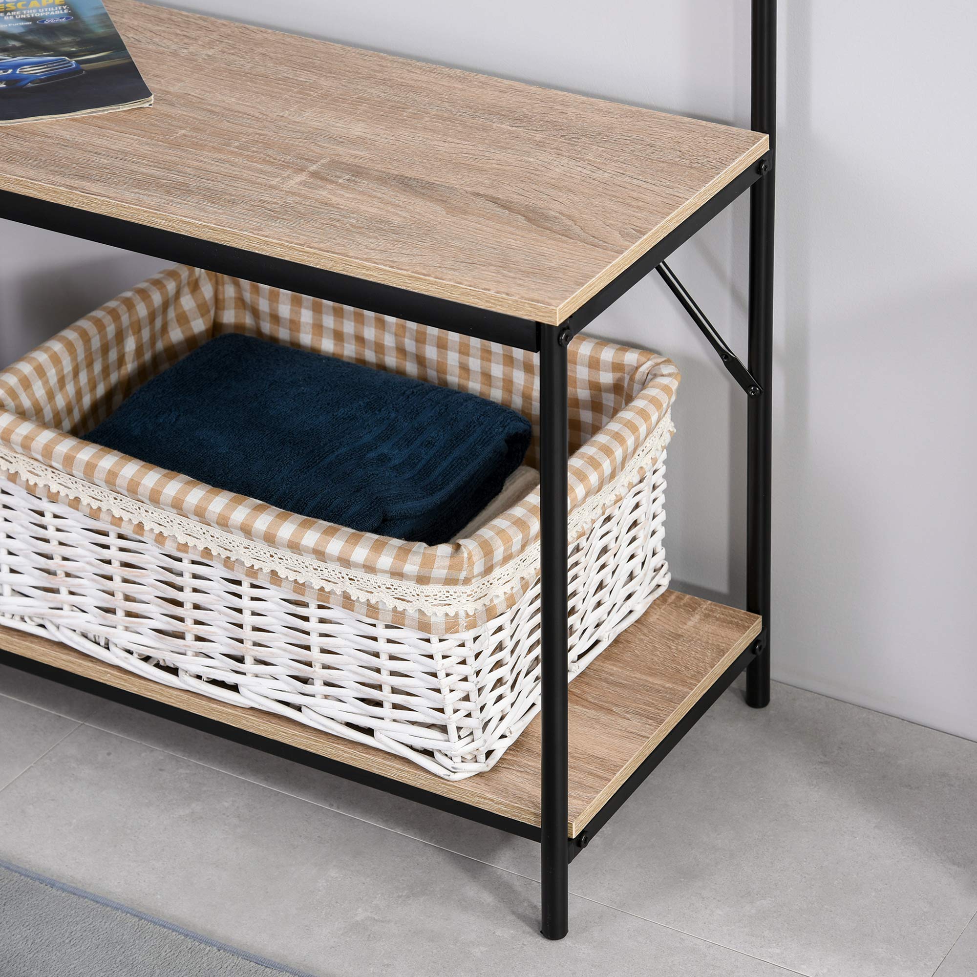 HOMCOM 3 in 1 Appendiabiti con Panca e Scarpiera, 80.5x30x170 cm, Nero | Stile Industriale, Mobile per Ingresso Vintage, Legno e Acciaio
