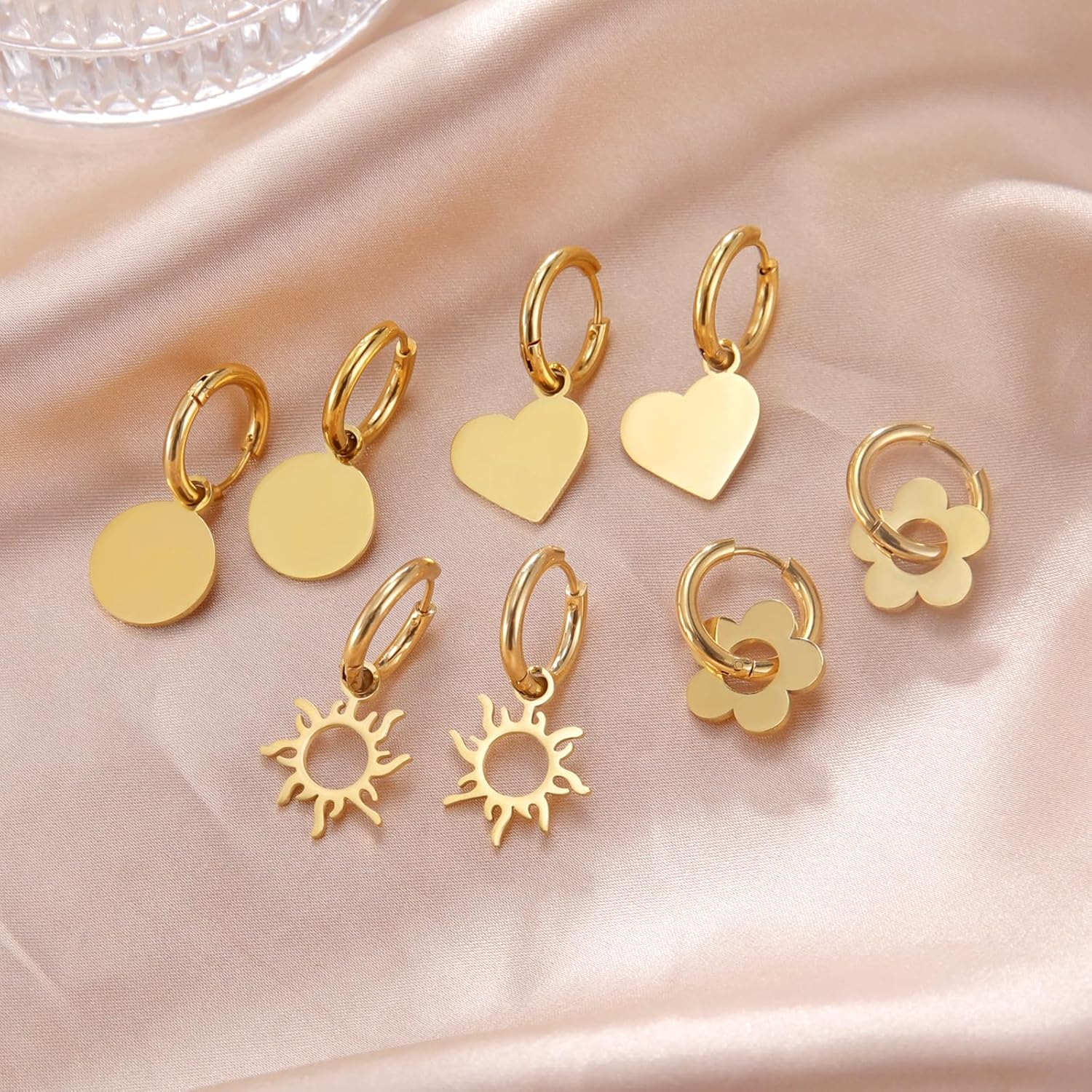 LIKGREAT Hoop Earrings for Womens Classic Heart Flower Leaf Sun Star Drop Dangle Dainty Earrings Lightweight Hoops Earrings - Image 3