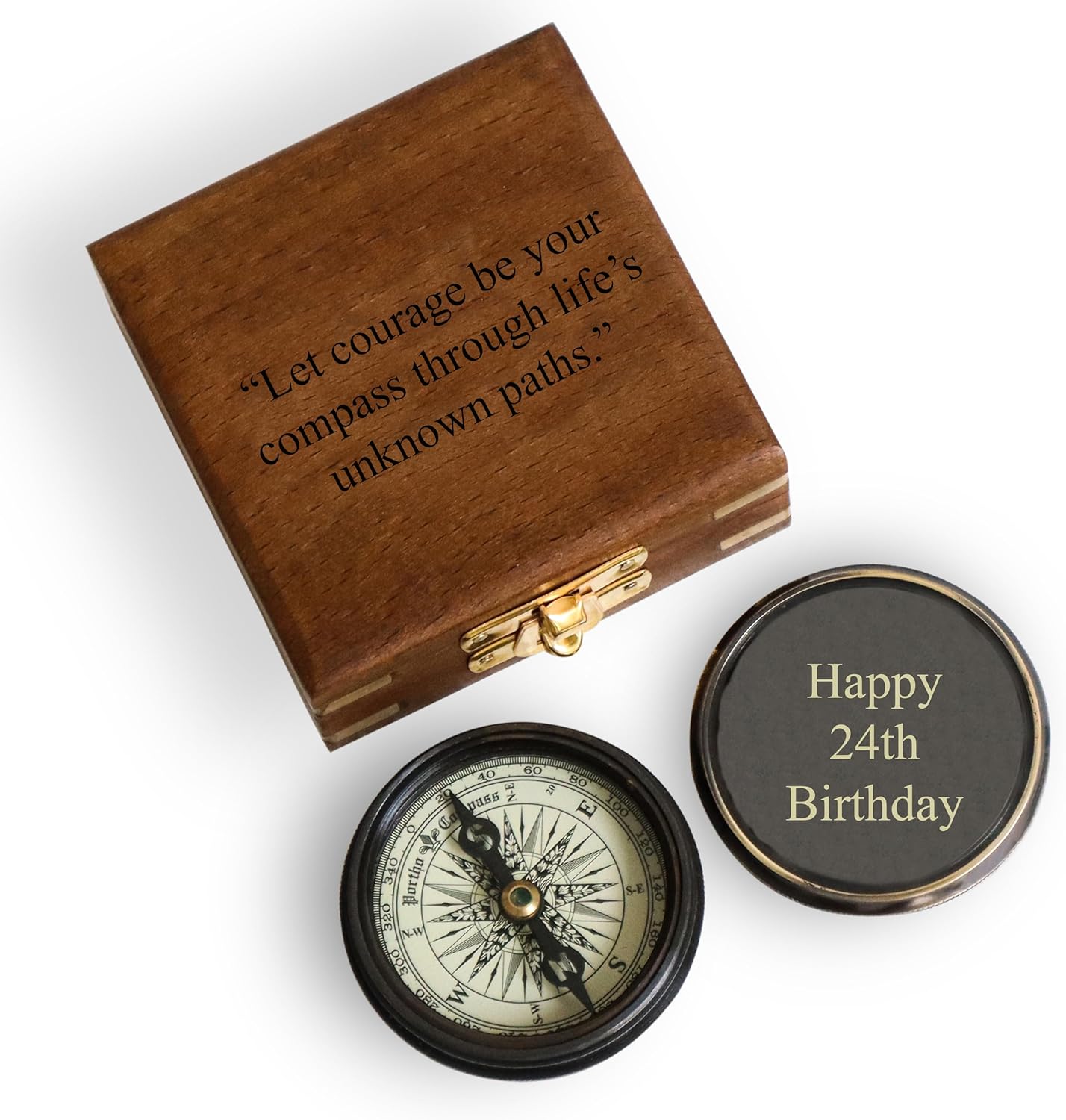 Personalized Brass Compass with Wooden Box – Custom Engraved Inspirational Compass Gift for Birthday, Wedding, Anniversary, Graduation, Retirement & Special Milestones