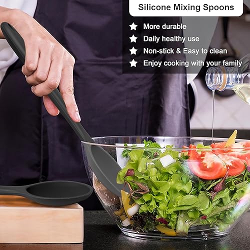 Miniatura 3 de E-far Juego de 2 cucharas de cocina de silicona, resistentes al calor, cucharas de cocina antiadherentes para hornear, agitar, servir, no tóxicas y