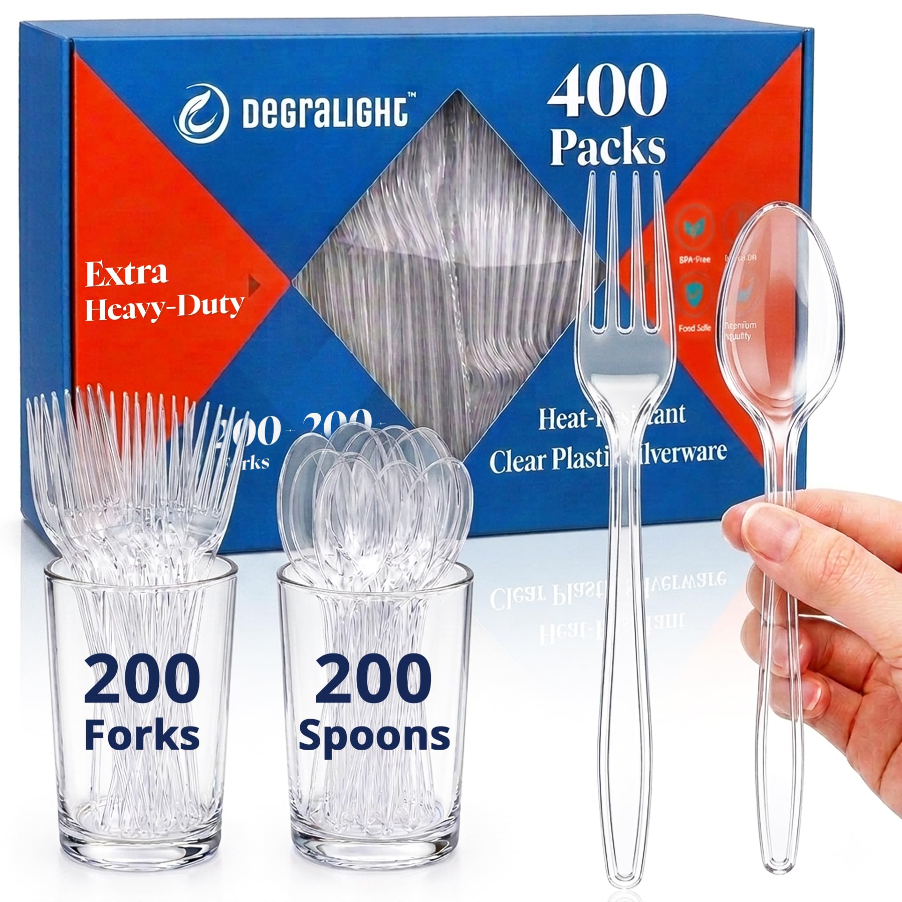 [400 Count] Plastic Silverware Set, Extra Heavy Duty Plastic Forks and Spoons, Heat Resistant & BPA-Free Disposable Utensils Cutlery Set for Party