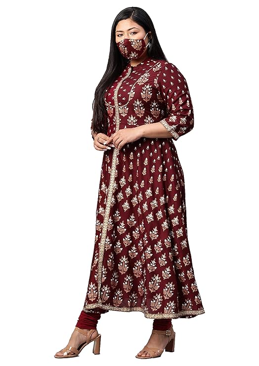 Yash Gallery Women’s Rayon Relaxed Fit Anarkali Kurta – Maroon 1