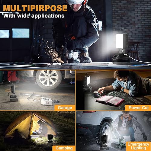 Miniatura 5 de Luz de trabajo LED inalámbrica para batería Dewalt de 18 V, interruptor de alimentación mejorado de 48 W, 4800 lúmenes, luz de inundación debajo del