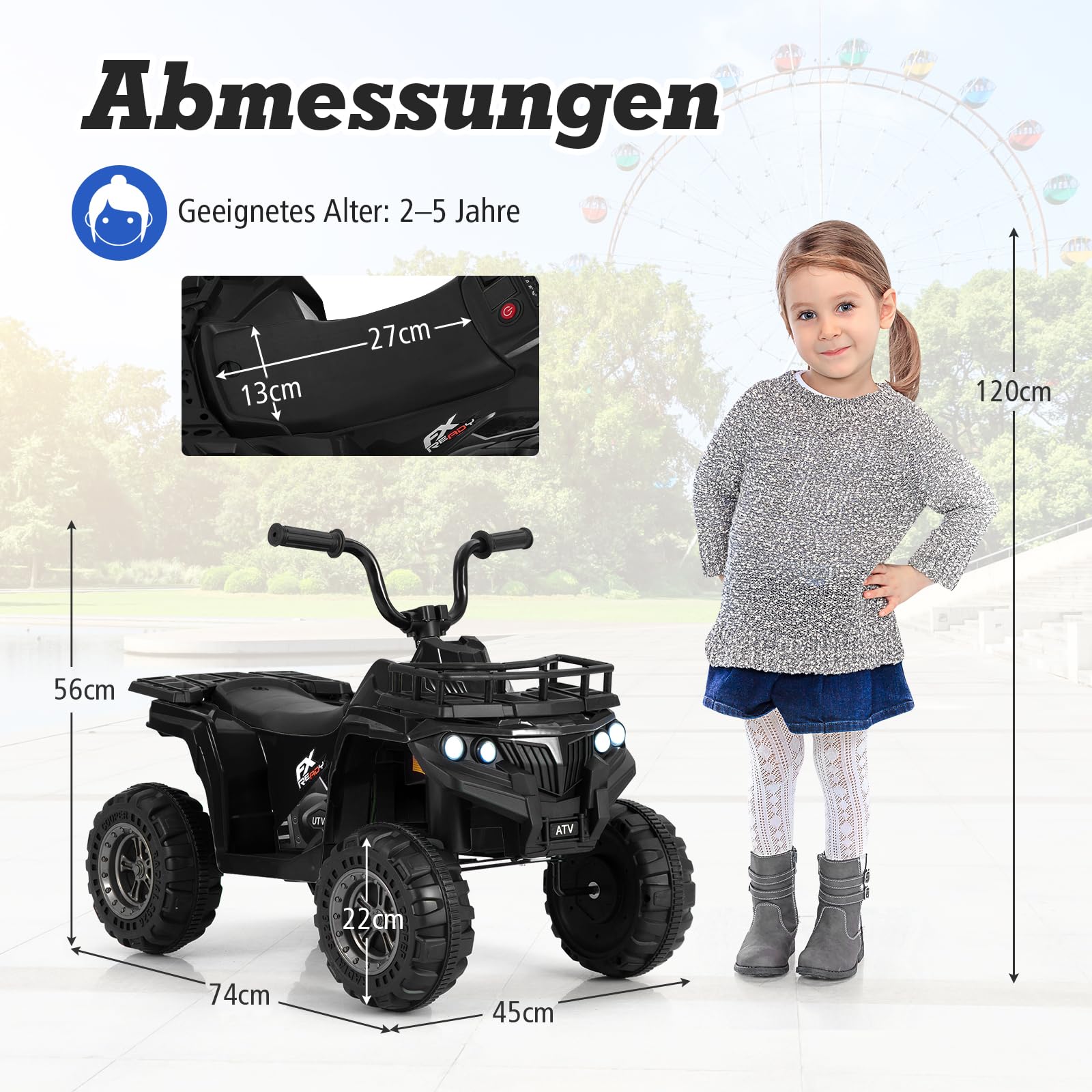 GOPLUS Quad elektryczny dla dzieci 6 V, dla dzieci Ride-On ATV z uruchamianiem jednym przyciskiem, odtwarzacz MP3, reflektory LED i kosz do przechowywania, samochód elektryczny dla chłopców i