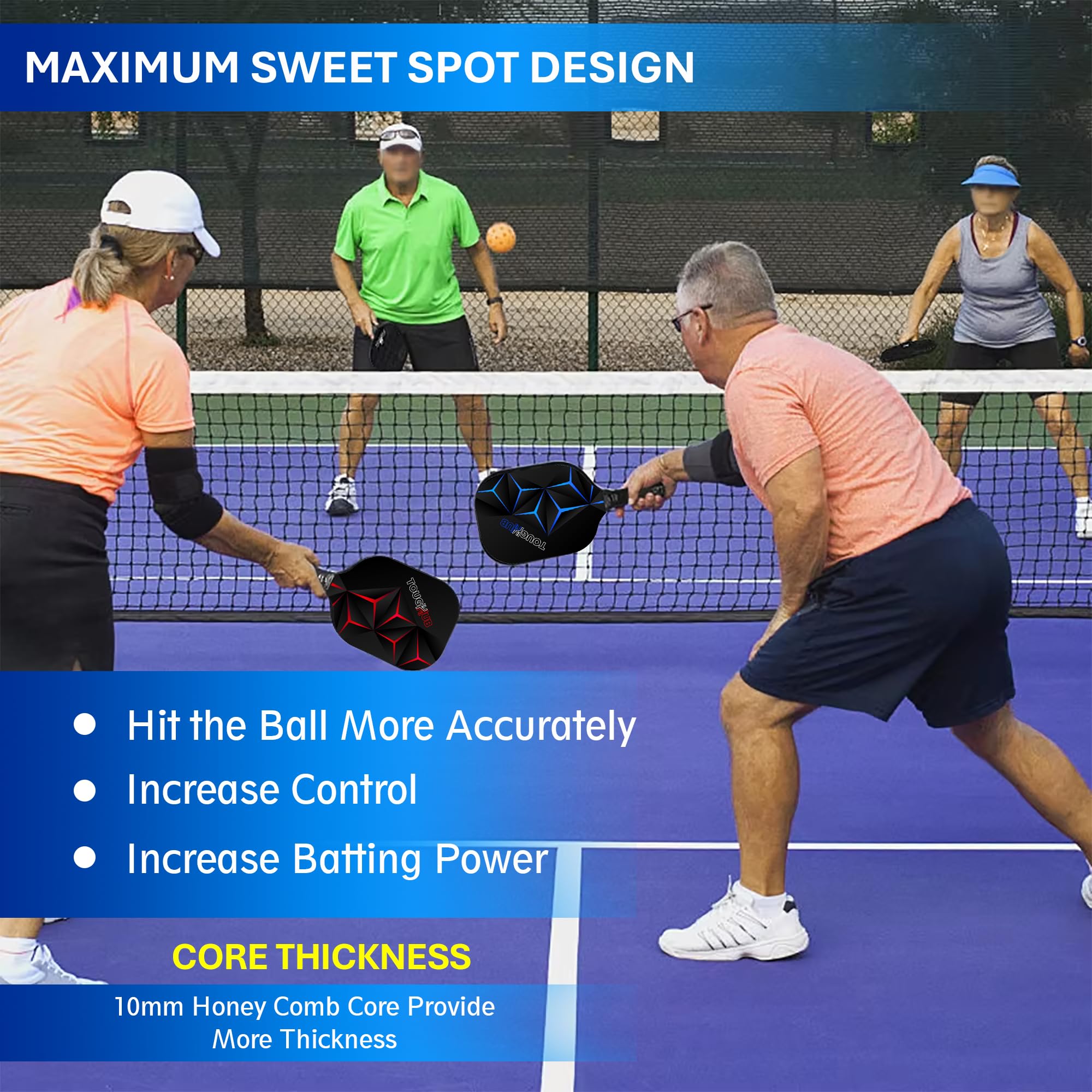 Pickleball Paddles Set - Fiberglass Lightweight Pickle Ball Rackets With 4 Balls And Carrybags, Non-Slip Grip Paddleball Set With Polypropylene Honeycomb Core For Beginners & Professionals (Pack Of 2 - View #7