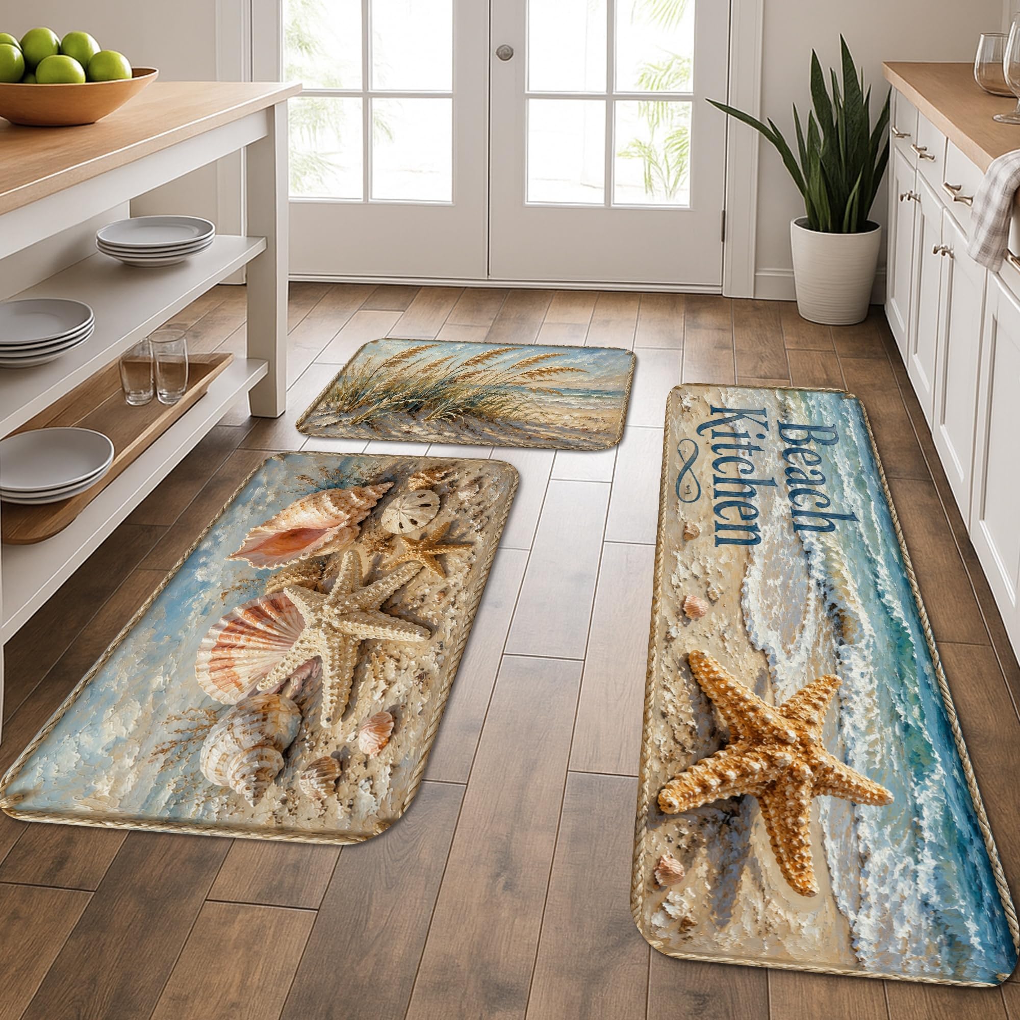 Tapis de cuisine thème plage lavable pour protéger le sol devant l'évier de cuisine