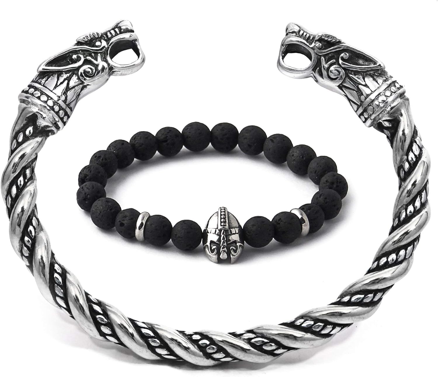 BAVIPOWER Viking Wolf Torc Stainless Steel Bracelet