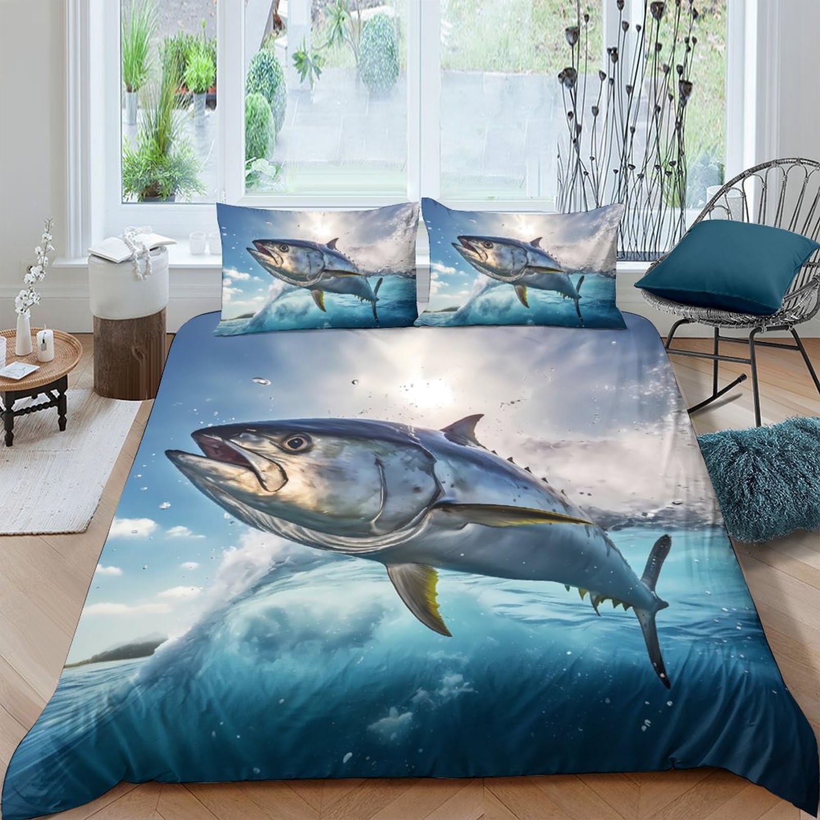 Ctjqhvkz Style-2 3D Printed Ocean Shark Fitted Sheet Microfiber Soft Breathable Deep Sea Mattress Cover For Bedroom Dorm Decor Single（135X200cm）