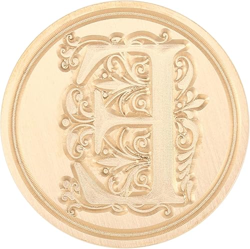 Miniatura 2 de Yoption - Sello de cera con letra E, cabeza de latón floral vintage, mango de madera, sello inicial del alfabeto, para invitación de fiesta de boda