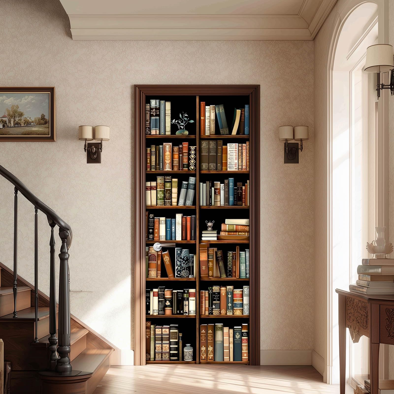 Sticker mural porte bibliothèque vintage 77x200cm autocollant PVC décoration intérieure