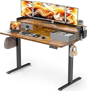 48x24 Inches Electric Standing Desk with 2 Drawers, Height Adjustable Stand up Desk for Home Office, Ergonomic Sit to Stand Table with Storage Shelf, DIY Board, Hooks, Rustic Brown