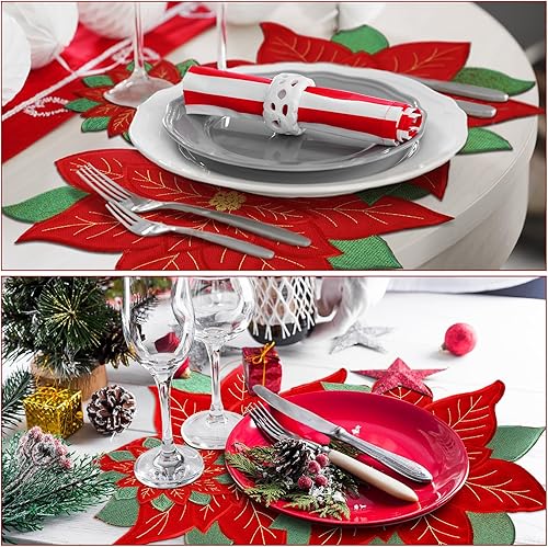 Miniatura 3 de Tudomro Juego de 12 manteles individuales y posavasos bordados de Navidad de 14 pulgadas, apliques rojos, lavables, manteles individuales de doble