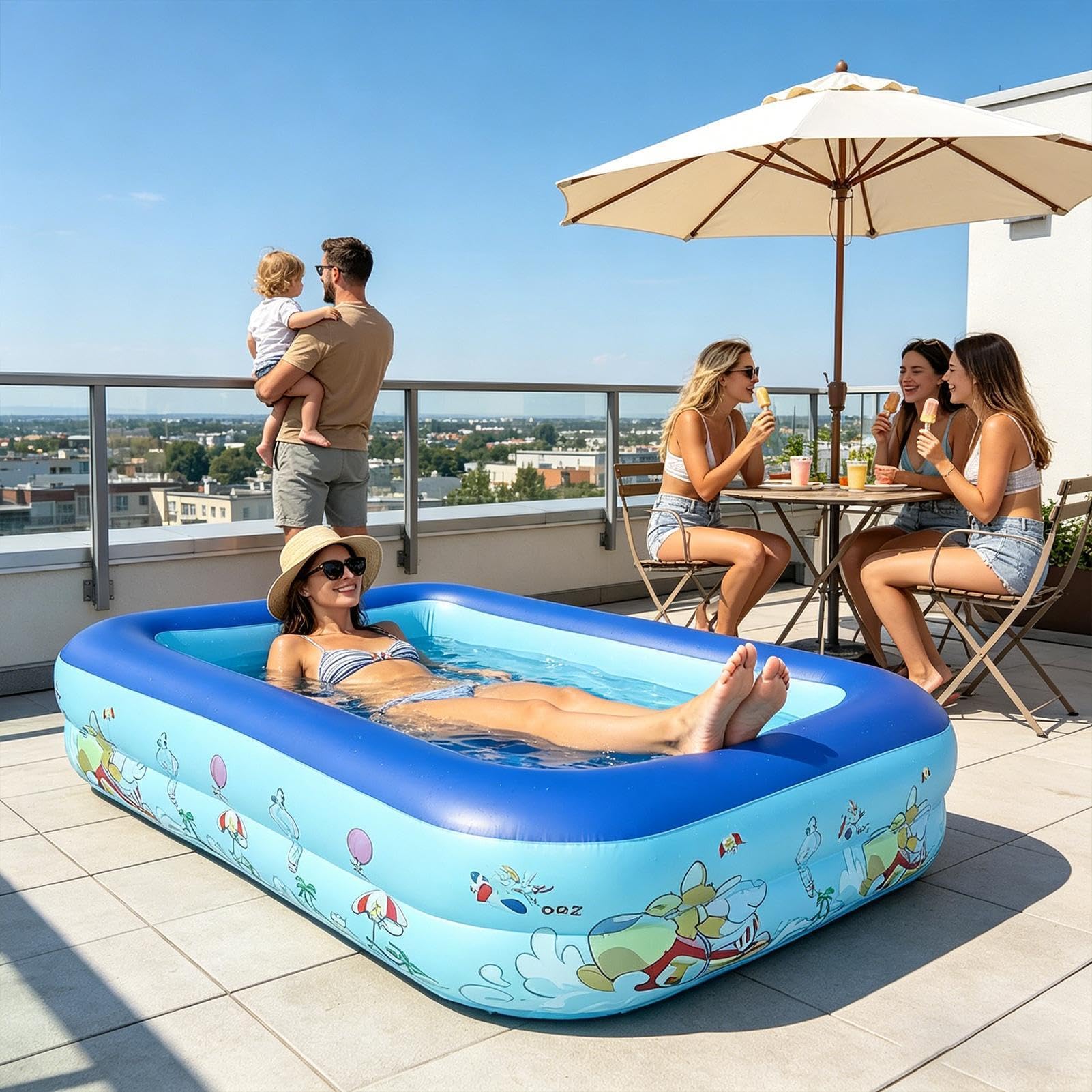Piscina Gonfiabile Vasca Sovradimensionata Rettangolare Rinforzata per