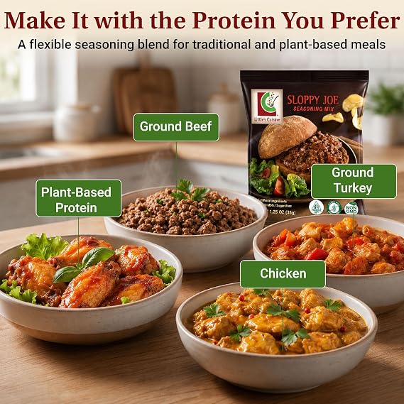Little's Cuisine Sloppy Joe Seasoning Mix, Non-GMO & Sugar Free Sloppy Joe Mix, Gluten Free Seasoning Blend for Ground Beef, Turkey or Plant-Based Protein, Quick Family Dinner Mix, Kosher (Case of 4)
