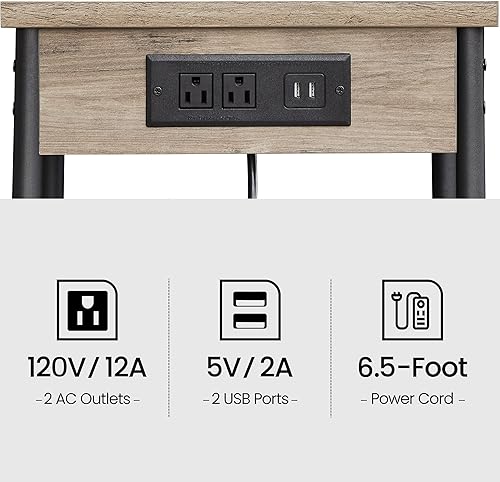 Miniatura 29 de TUTOTAK Mesita de noche con estación de carga, juego de 2, mesa auxiliar, mesa auxiliar con USB, mesita de noche de 21.8 pulgadas de alto con