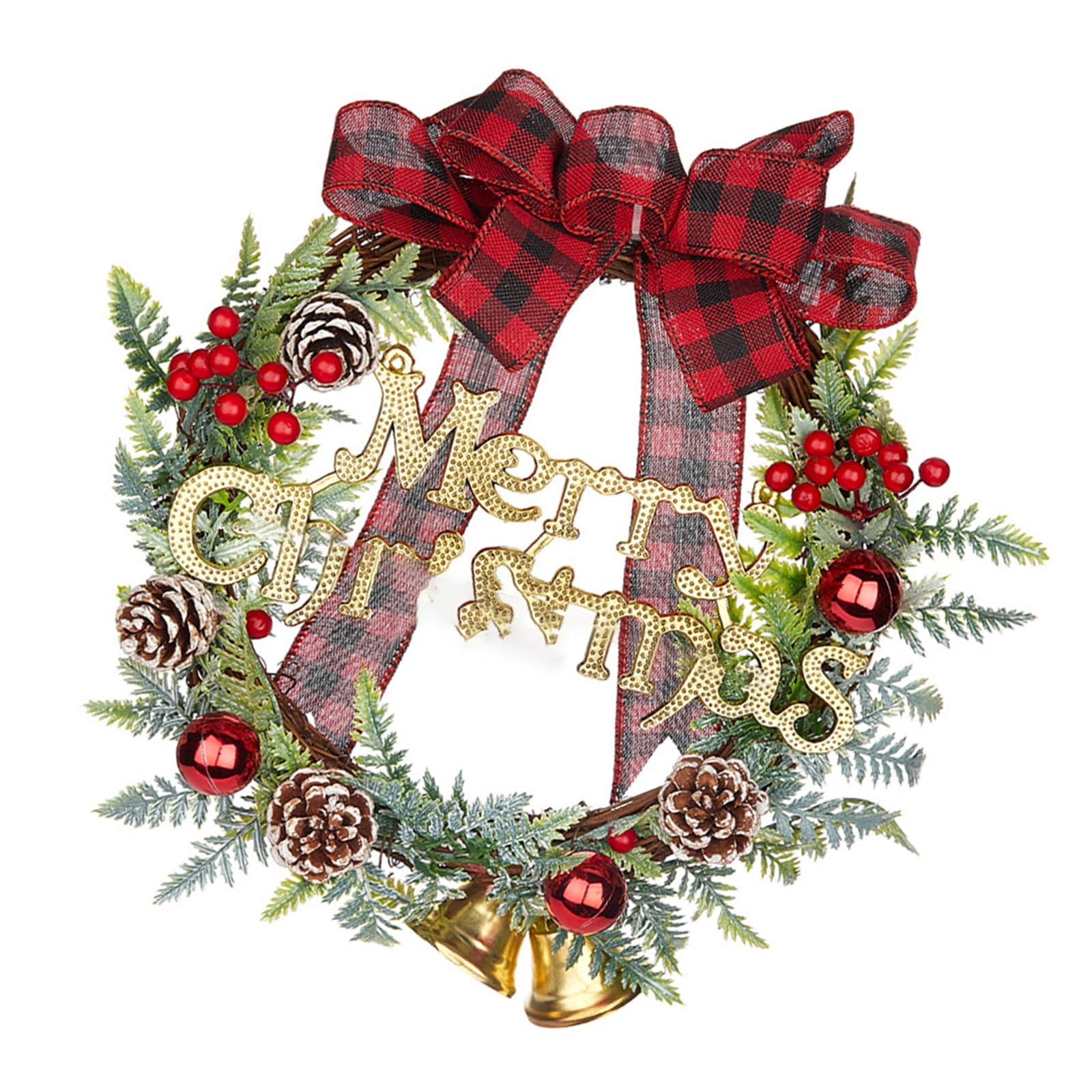 Merry Christmas Wreath Artificial Wreath with Pinecone for Front Door Hallway Garden Indoor and Outdoor Decoration Holiday Seasonal Decoration
