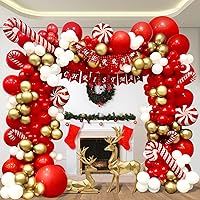Vista 5 de DBKL Kit de arco de guirnalda de globos de Navidad, 153 piezas con globos de Navidad, rojo, dorado y blanco, globo de aluminio de bastón de caramelo