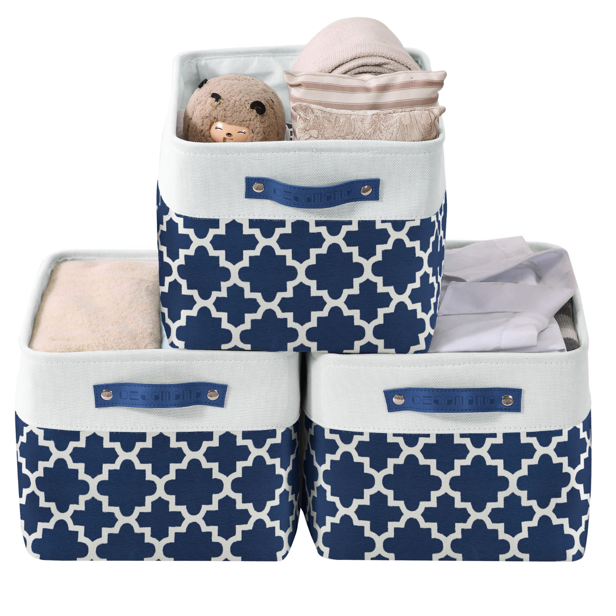DECOMOMO Storage Baskets | Storage Boxes Fabric Organiser Storage for Wardrobe, Toys, Shelves, Office, Home & Nursery (Large Grey and White 15 x 11 x 9.5 – Set of 3) — view 57