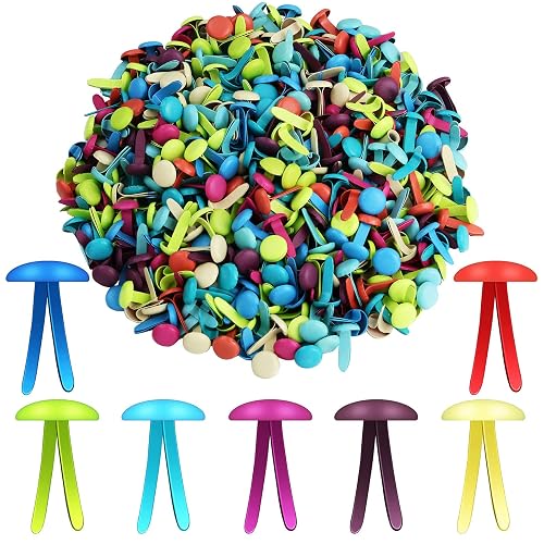 Hotop 500 Pcs Brad for Paper Crafts Metal Paper Fasteners,Multicolored | 0.3 x 0.6 Inch, Metal Paper Fastener, Round Prong Fasteners for Scrapbooking School Project, Reusable for DIY Paper Craft