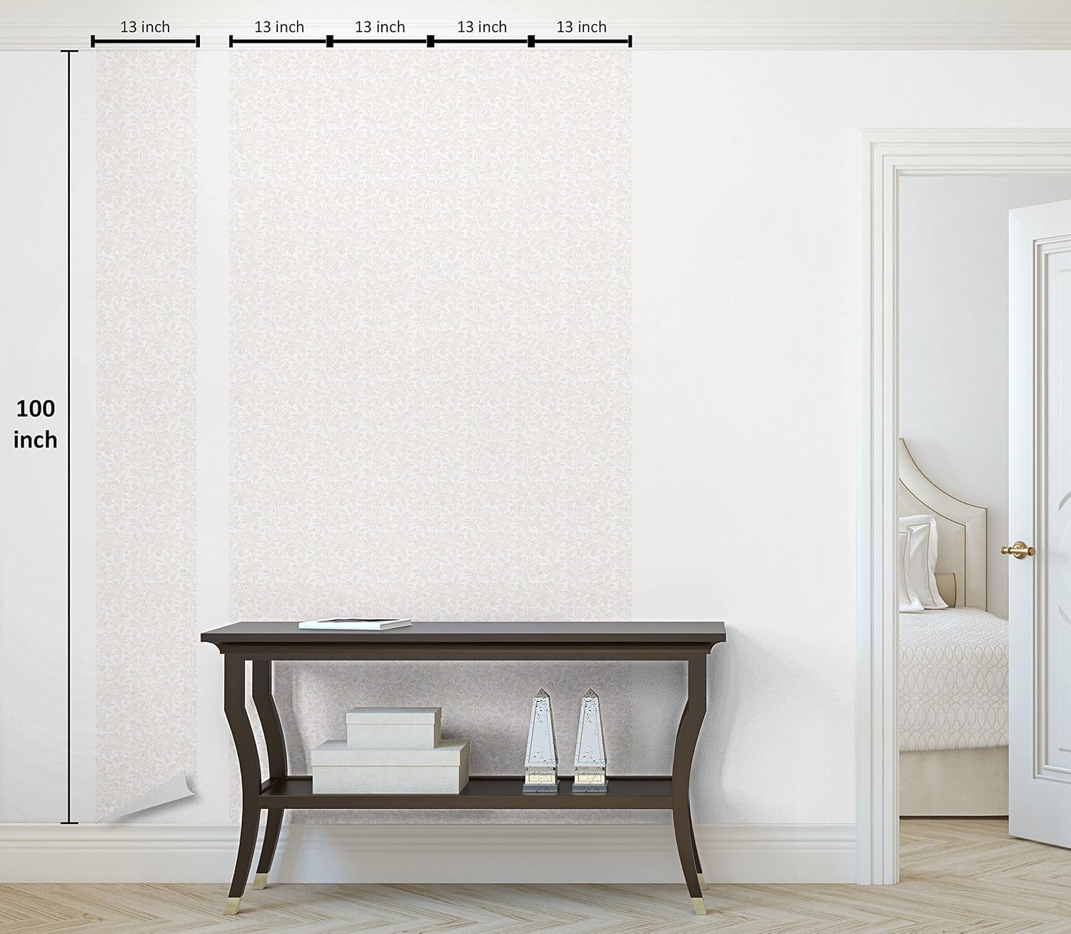 Ambesonne Ivory Peel & Stick Wallpaper for Home, Medieval Victorian Petals Baroque Soft Toned Blooms Swirls Flourish Spring Pattern, Self-Adhesive Living Room Kitchen Accent, 13" x 100", White Beige