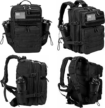 LHI Tactical Military Backpack for Men and Women 25L Army Assault Pack Bag Small Rucksack with Bottle Holder - Black
