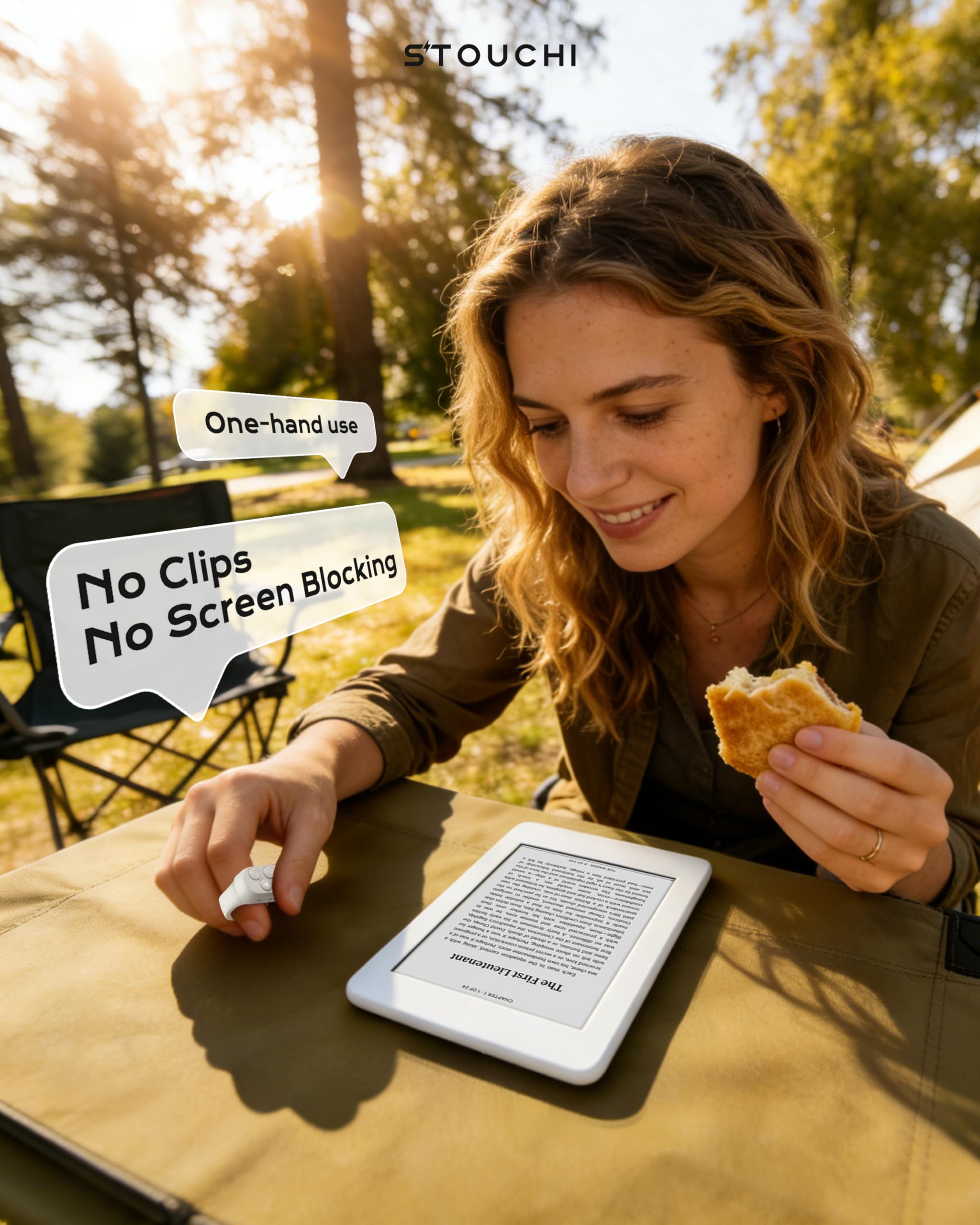 Télécommande Stouchi pour Kobo, Tourne-Page sans Pince avec Boîtier de Charge, Mains Libres Compatible Clara BW/Libra Colour/Clara Colour/Elipsa 2E/Clara 2E/Libra 2/Sage - Blanc - 2