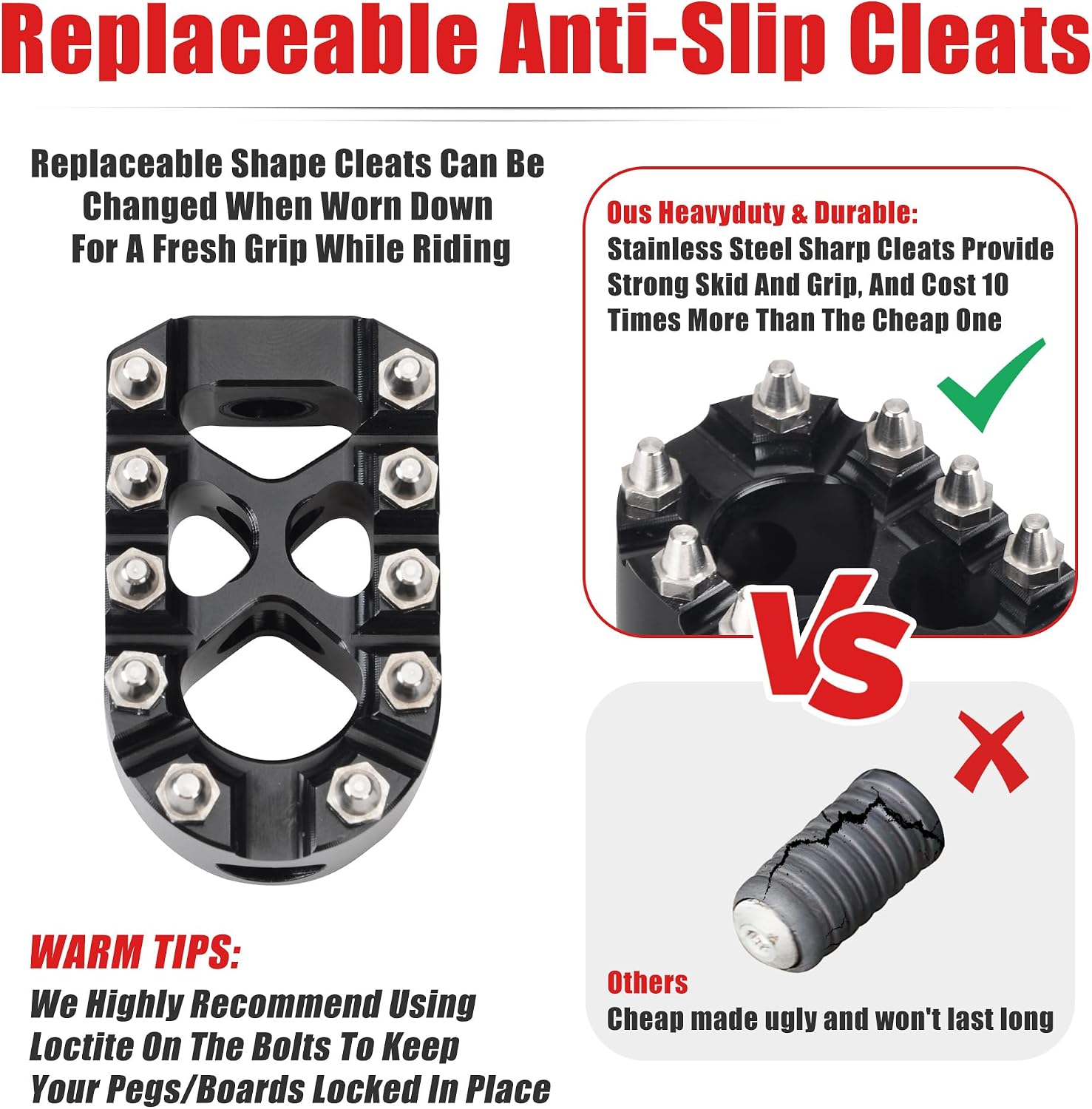 Goldfire Motorcycle Shifter Peg Anti-Skid Gear Knurled Shift Peg 360° Roating MX Chopper Bobber Style For H-D Touring Softail Sportster Dyna (Black)