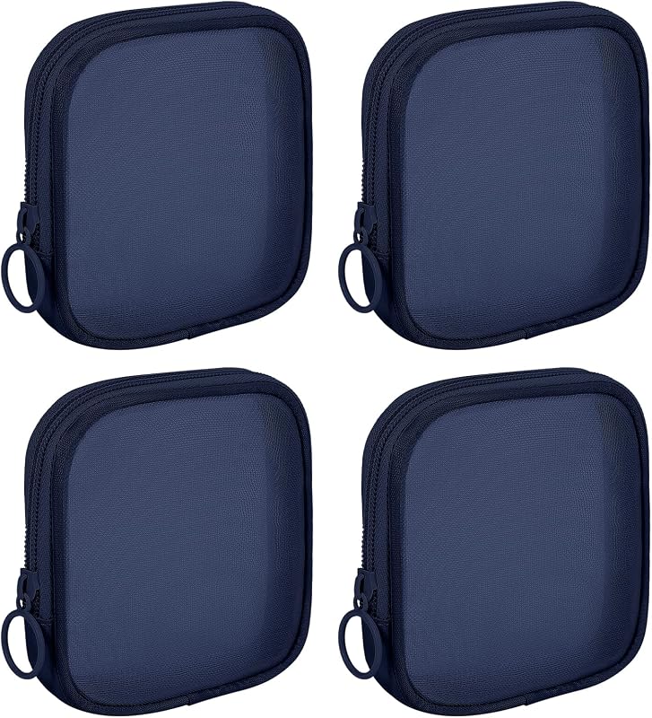 Sinzip Necessaire de tela de nylon com zíper, tamanho S, azul-marinho, pacote com 4