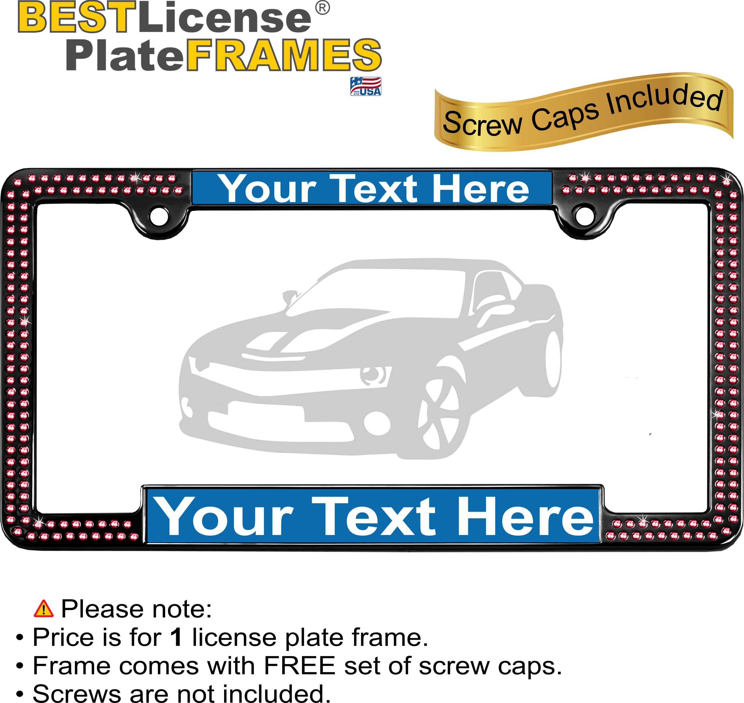 Crystals - Custom Personalized Black Metal Car License Plate Frame with Pink Cr - Picture 14 of 132