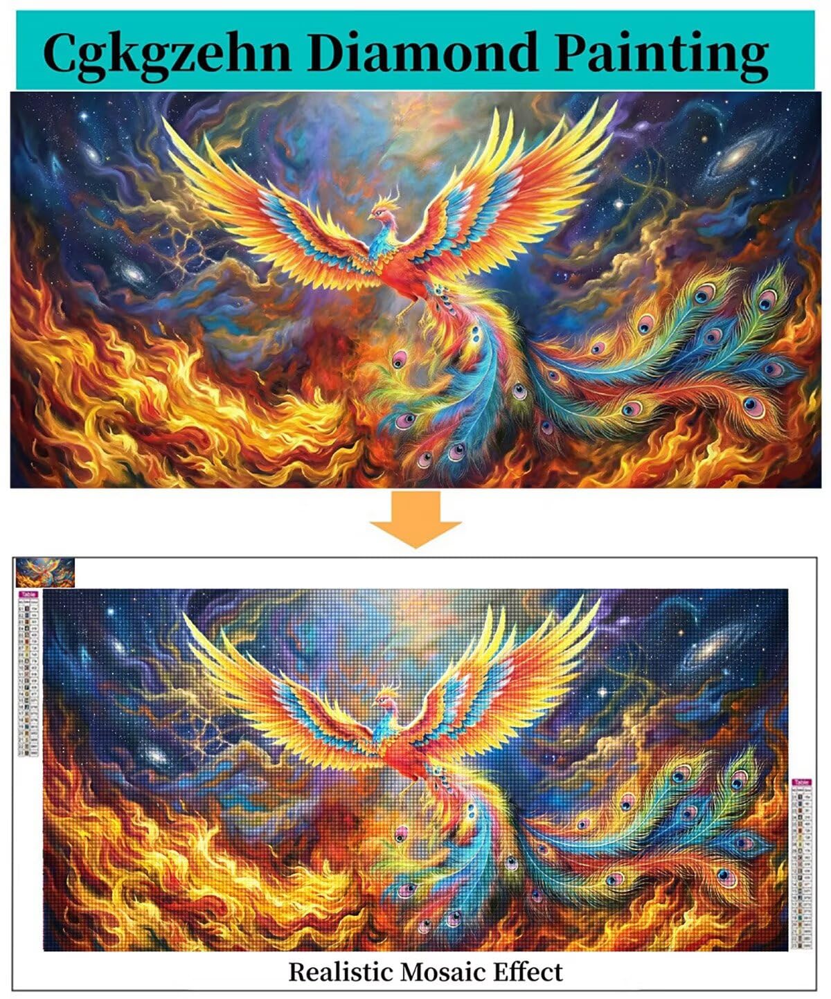 Phönix Diamond Painting Erwachsene XXL 50x100cm Diamant Painting Bilder Tier, 5D Vollbohrer Diamond Art Kit Basteln Set Kinder Mädchen, DIY Stickerei Malerei Kristall Strass für Zuhause Deko C6-614
